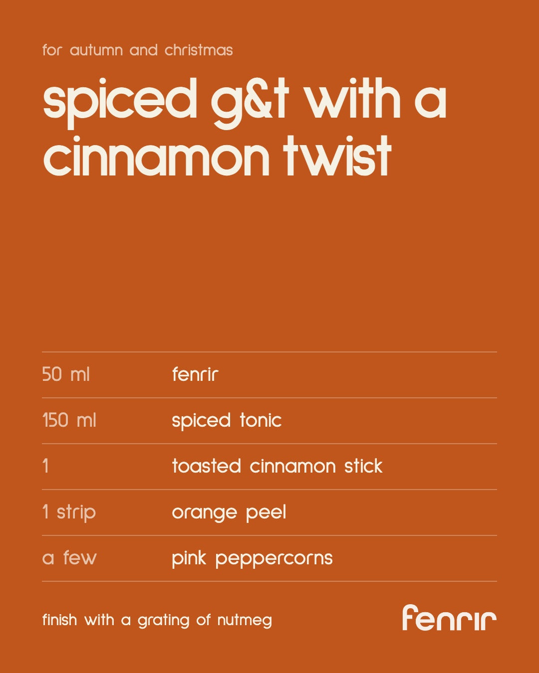 Post: recipe for the spiced gin and tonic with a cinnamon twist
